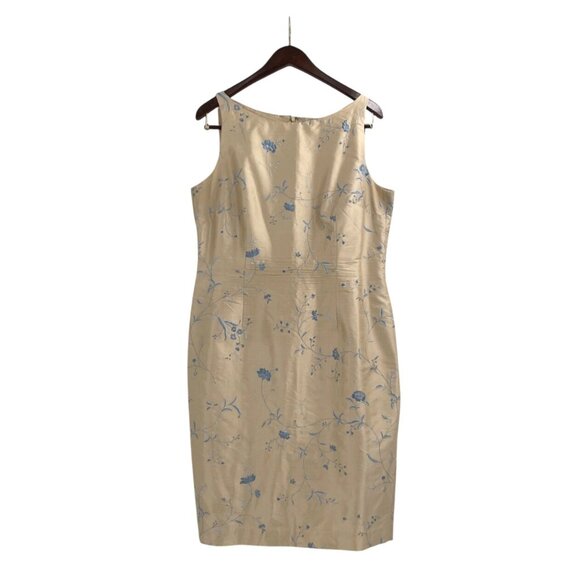 Ann Taylor Dresses & Skirts - Vintage Ann Taylor f100% Silk Dress  Size 14 Champagne Blue Floral Embroidery